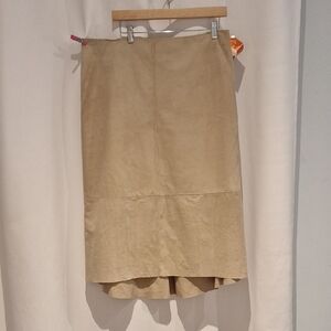 DKNY Elegant Tan Suede Midi  Women's Skirt Size 14